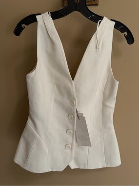 Zara White Sleeveless Peplum Button Vest
